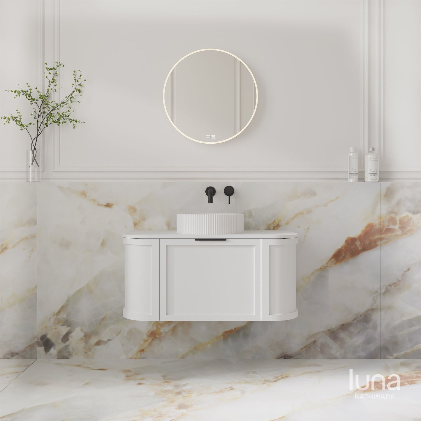 Brighton 900mm Wall Hung Curved Vanity Matte White