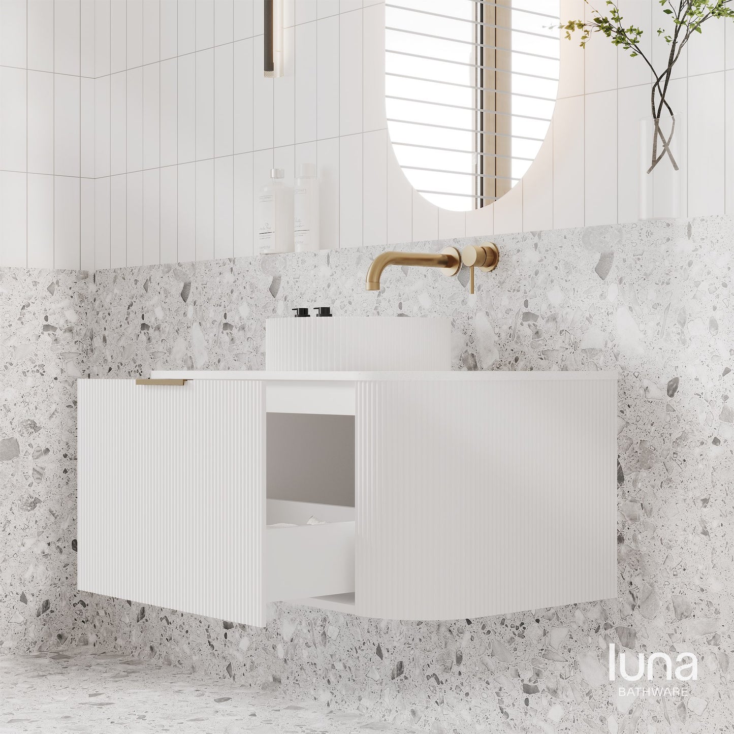 Lenny 900mm Wall Hung Curved Vanity Matte White