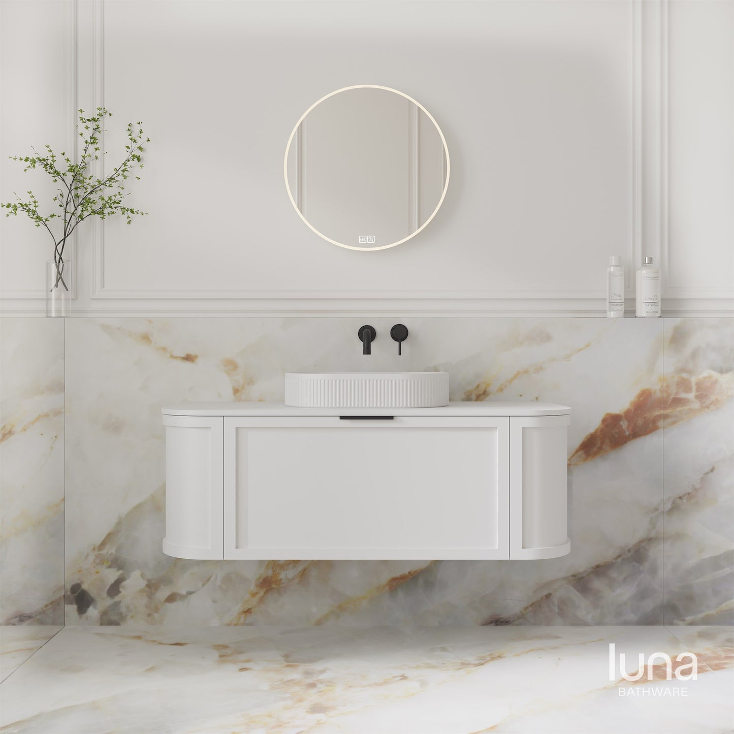 Brighton 1200mm Wall Hung Curved Vanity  Matte White