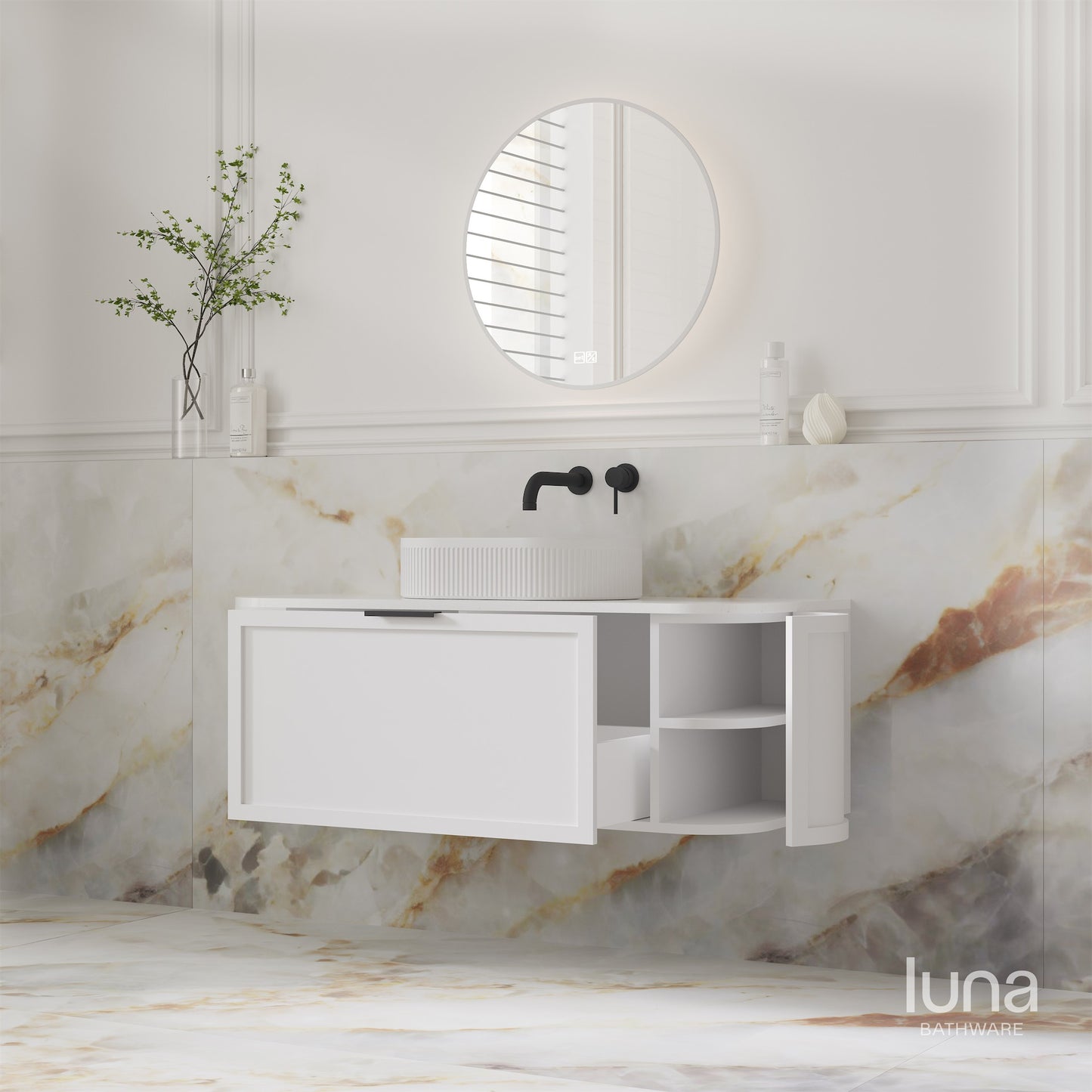 Brighton 1200mm Wall Hung Curved Vanity  Matte White