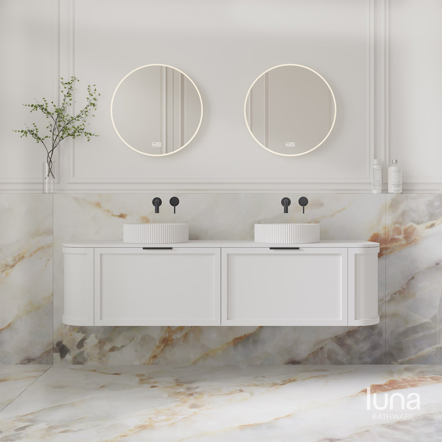 Brighton 1500mm Wall Hung Curved Vanity  Matte White