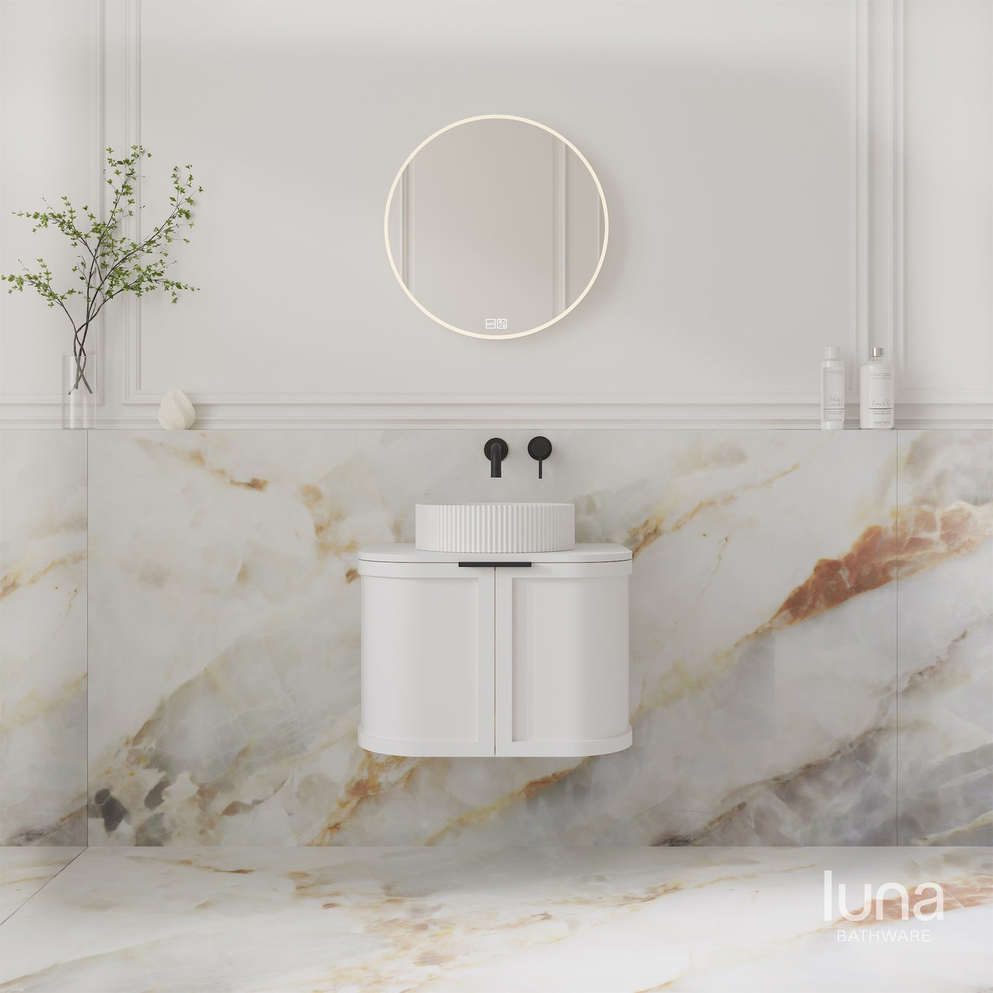 Brighton 600mm Wall Hung Curved Vanity  Matte White