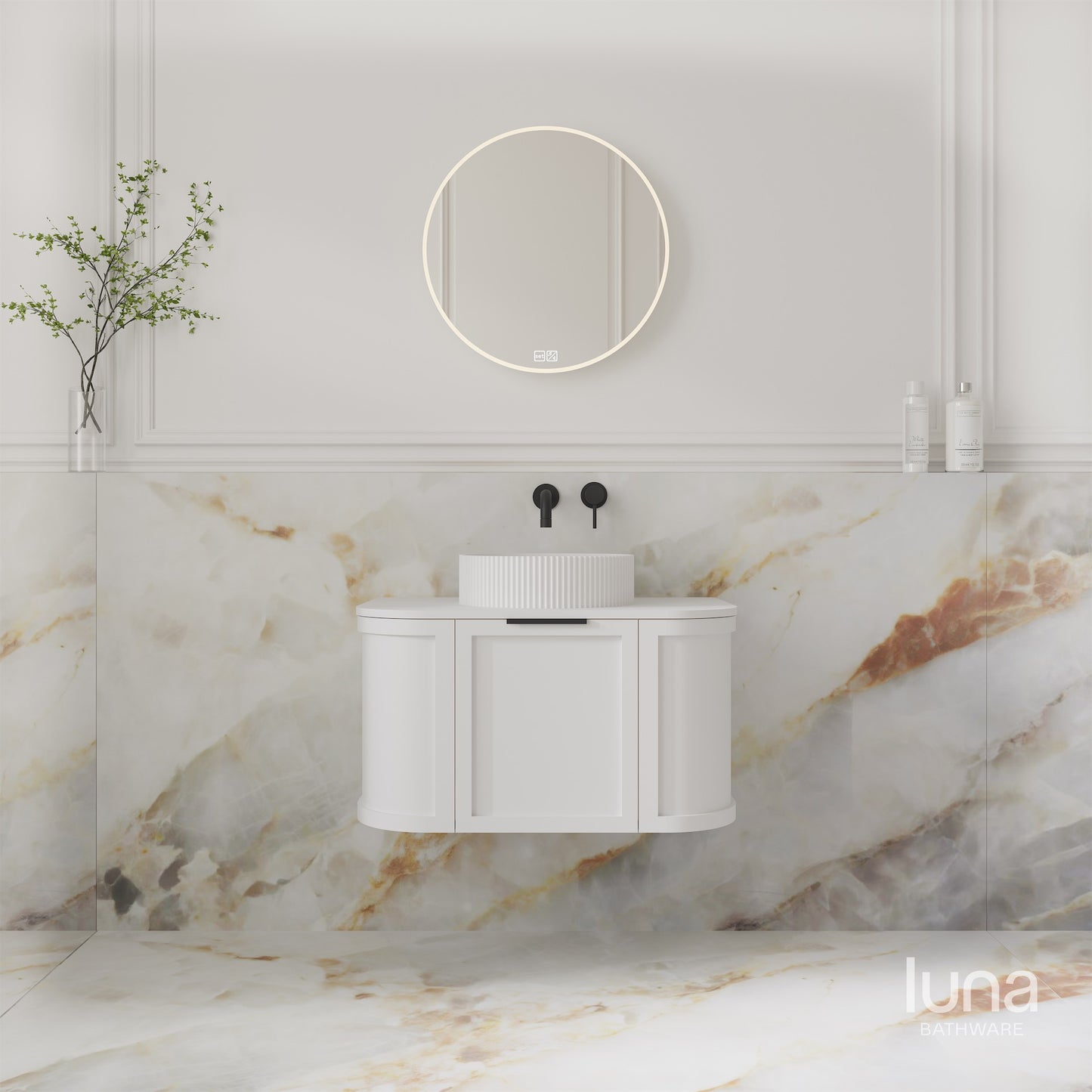 Brighton 750mm Wall Hung Curved Vanity  Matte White