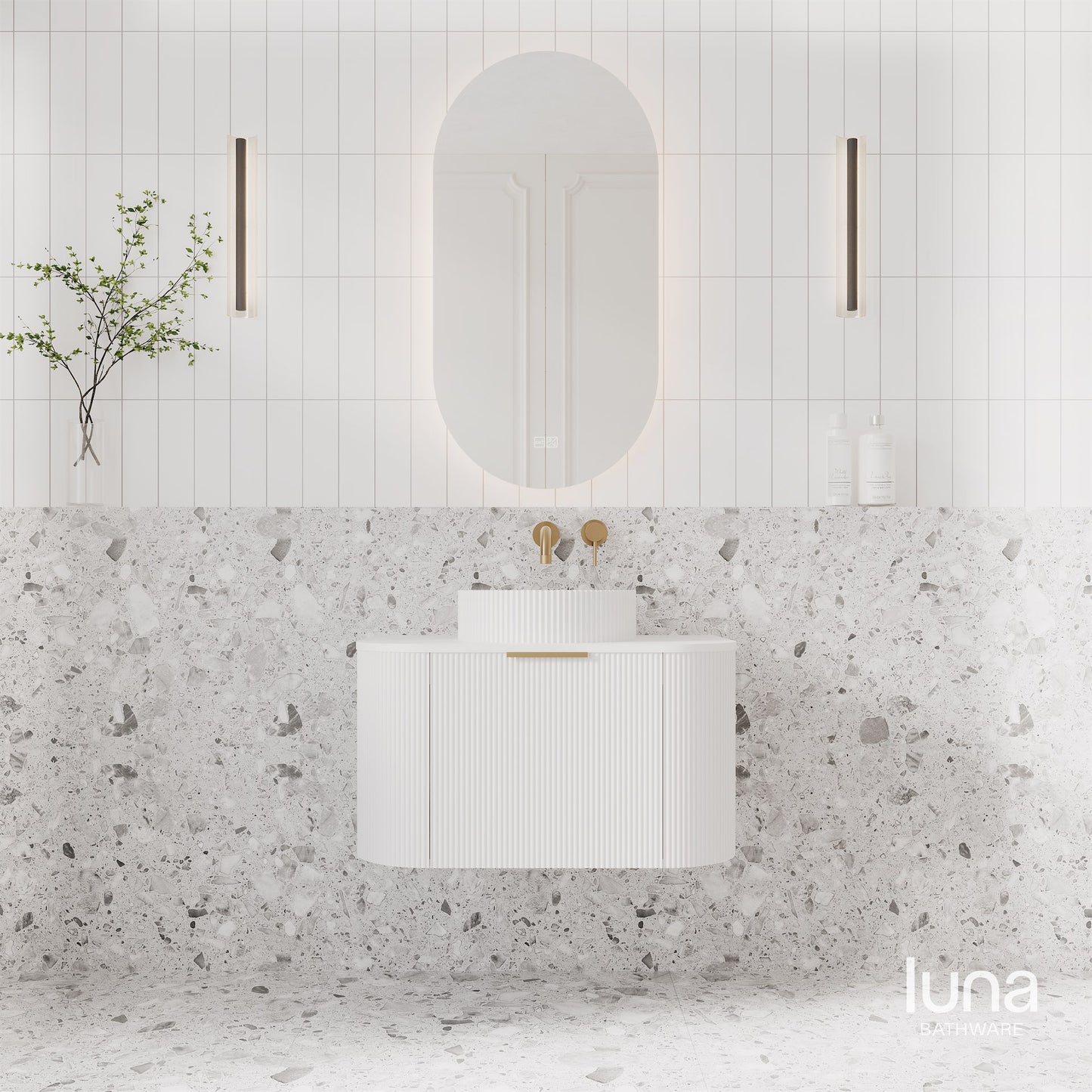 Luna Wall Spout & Wall Mixer Brushed Brass