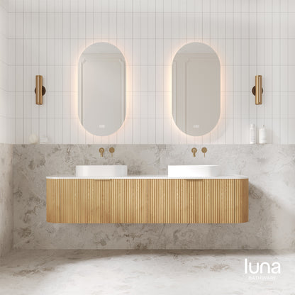 V-Groove 1800mm Wall Hung Curved Vanity  American Oak