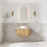 V-Groove 750mm Wall Hung Curved Vanity  American Oak