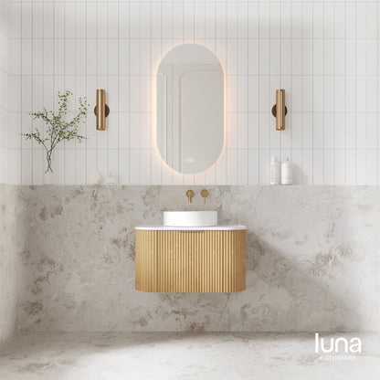 V-Groove 750mm Wall Hung Curved Vanity  American Oak