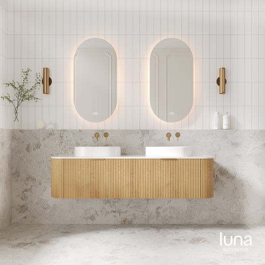 V-Groove 1500mm Wall Hung Curved Vanity  American Oak