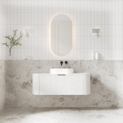 V-Groove 1200mm Wall Hung Curved Vanity  White Woodgrain