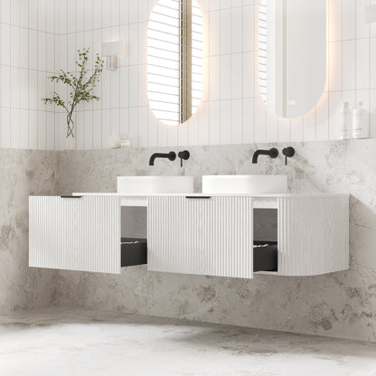 V-Groove 1500mm Wall Hung Curved Vanity  White Woodgrain