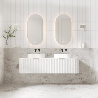 V-Groove 1500mm Wall Hung Curved Vanity  White Woodgrain