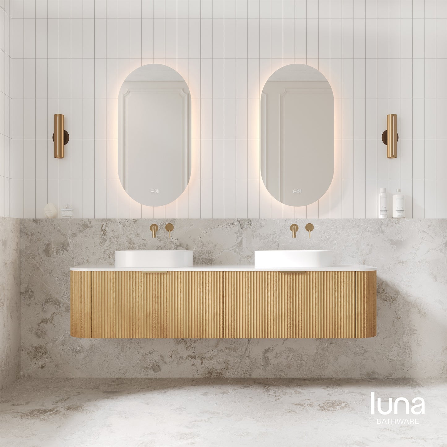 Luna Wall Spout & Wall Mixer Brushed Brass