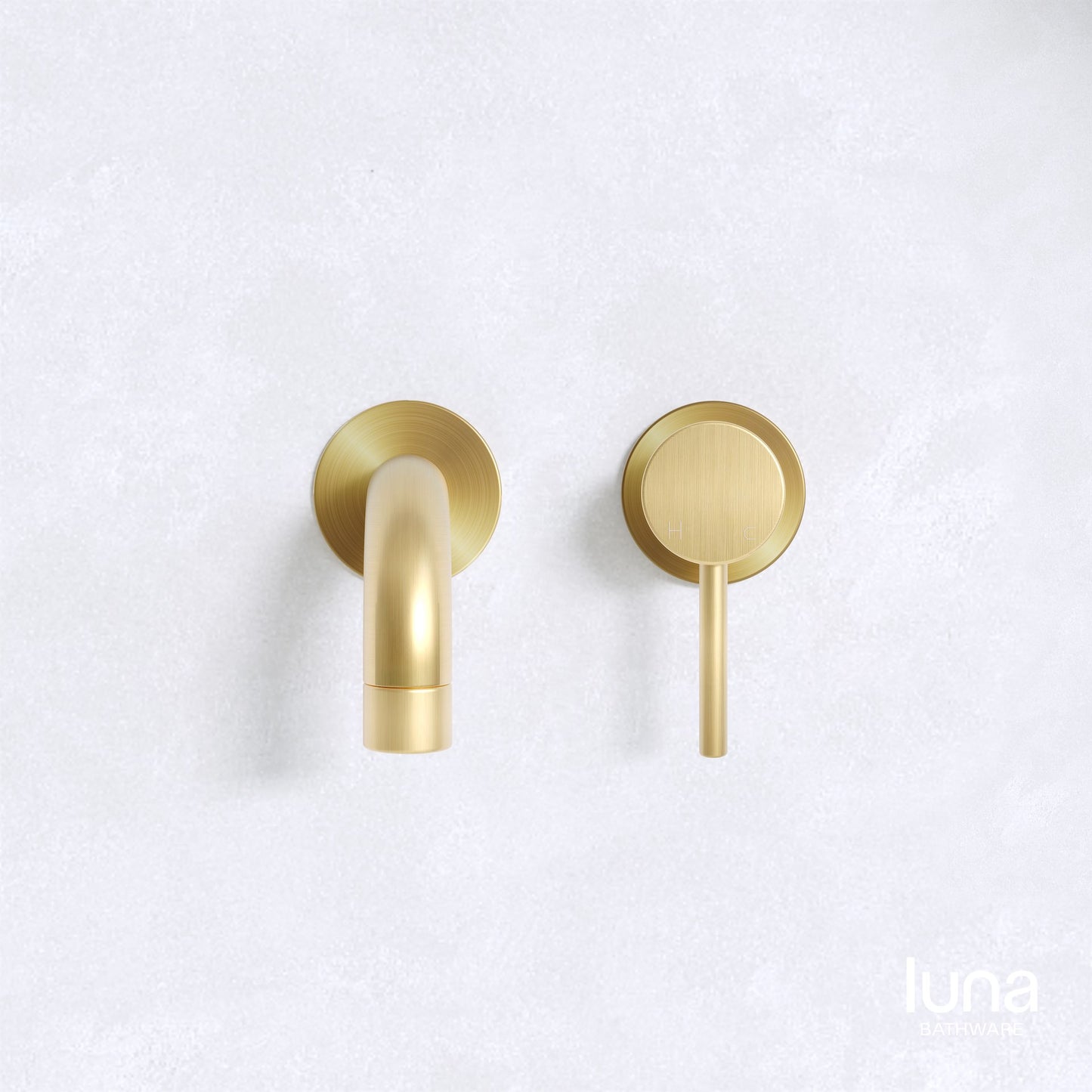 Luna Wall Spout & Wall Mixer Brushed Brass
